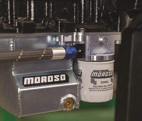 Moroso GM LS External Input Accumulator Inlet Inbound Rail Spin On Oil Filter Adapter thumbnail 2
