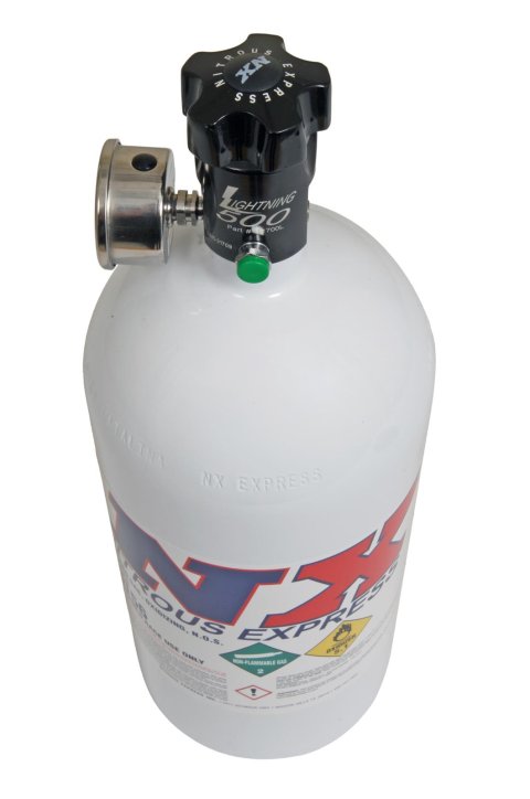 Nitrous Express 10lb Bottle w/Lightning 500 Valve (6.89 Dia x 20.19 Tall) w/Gauge thumbnail 1