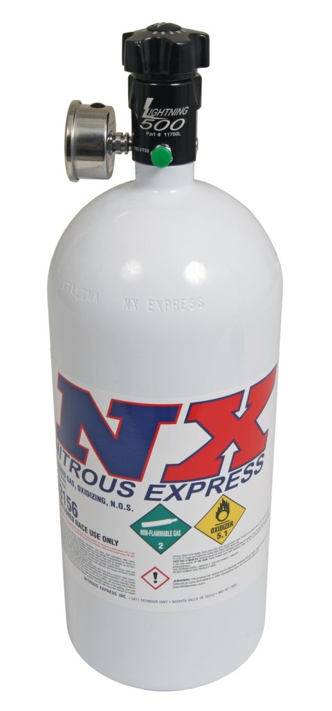 Nitrous Express 10lb Bottle w/Lightning 500 Valve (6.89 Dia x 20.19 Tall) w/Gauge thumbnail 3