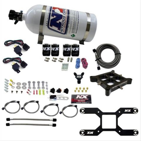 Nitrous Express 4150 Dual Stage Billet Crossbar Nitrous Kit (50-300 & 100-500HP) w/10lb Bottle thumbnail 1