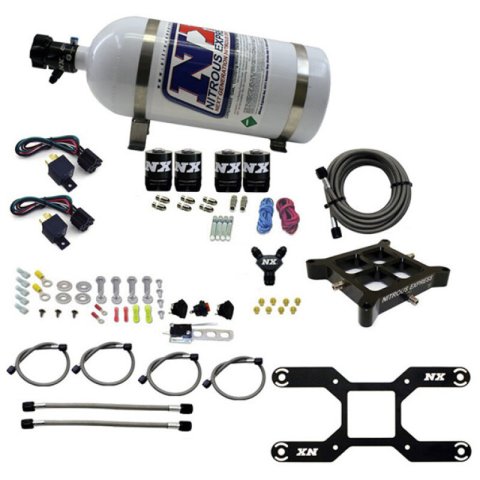 Nitrous Express 4150 Dual Stage Billet Crossbar Nitrous Kit (50-300 & 100-500HP) w/10lb Bottle thumbnail 4