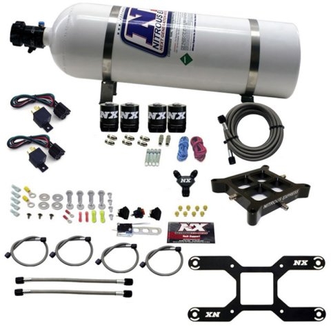 Nitrous Express 4150 Dual Stage Billet Crossbar Nitrous Kit (50-300 & 100-500HP) w/15lb Bottle thumbnail 4