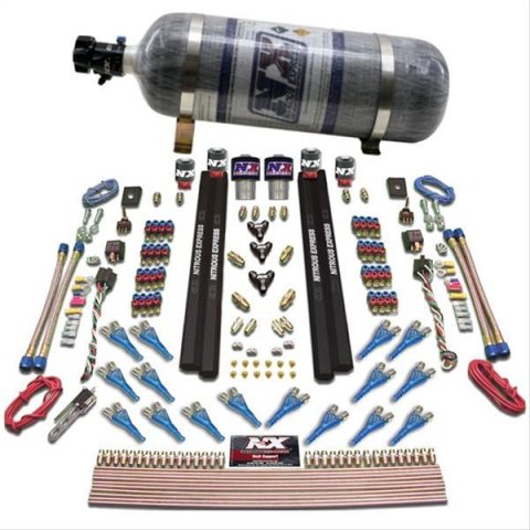 Nitrous Express Shark Dual Stage/Gas/Rails 16 Nozzles Nitrous Kit (200-1200HP) w/Composite Bottle