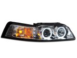 Raxiom 99-04 Ford Mustang Dual LED Halo Projector Headlights- Chrome Housing (Clear Lens) thumbnail 2