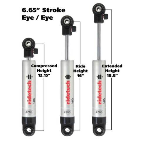 Ridetech HQ Series Shock Absorber Single Adjustable 6.65in Stroke Eye/Eye Mounting 12.15in x 18.8in thumbnail 1