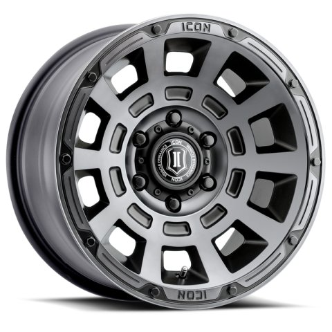 ICON Thrust 17x8.5 6x5.5 25mm Offset 5.75in BS 95.1mm Bore Smoked Satin Black Wheel thumbnail 1