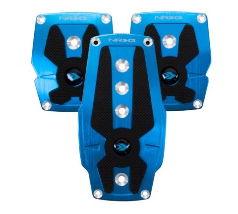NRG Brushed Aluminum Sport Pedal M/T - Blue w/Black Rubber Inserts thumbnail 1