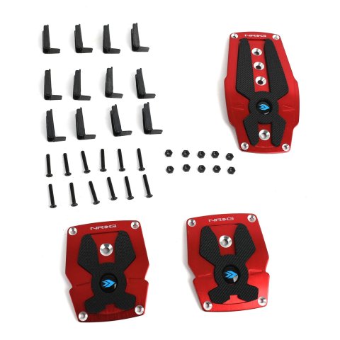 NRG Brushed Aluminum Sport Pedal M/T - Red w/Black Rubber Inserts thumbnail 1