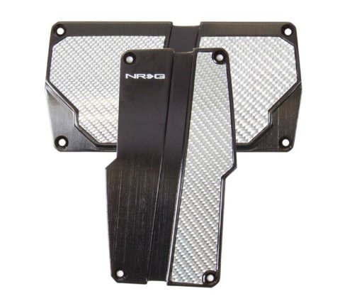 NRG Brushed Aluminum Sport Pedal A/T - Black w/Silver Carbon thumbnail 1
