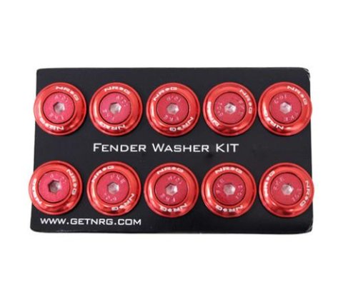 NRG Fender Washer Kit w/Color Matched M6 Bolt Rivets For Plastic (Red) - Set of 10