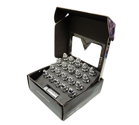 NRG 500 Series M12 X 1.25 Bullet Shape Steel Lug Nut Set - 21 Pc w/Lock Key - Silver