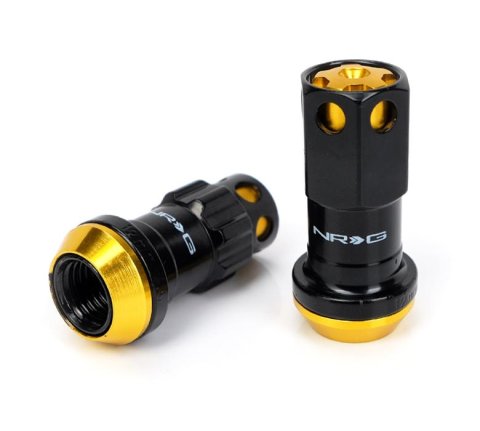 NRG 700 Series M12 X 1.25 Steel Lug Nut w/Dust Cap Cover Set 21 Pc w/Locks & Socket - Chrome Gold thumbnail 1