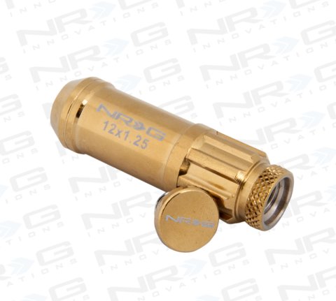 NRG 700 Series M12 X 1.25 Steel Lug Nut w/Dust Cap Cover Set 21 Pc w/Locks & Socket - Chrome Gold thumbnail 2