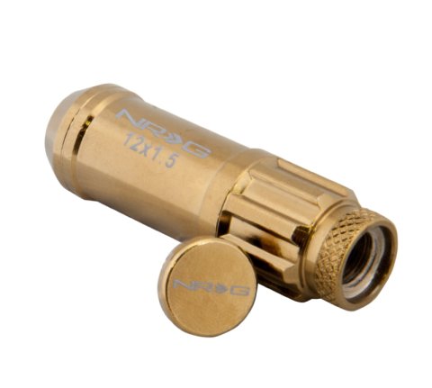 NRG 700 Series M12 X 1.5 Steel Lug Nut w/Dust Cap Cover Set 21 Pc w/Locks & Socket - Chrome Gold thumbnail 2