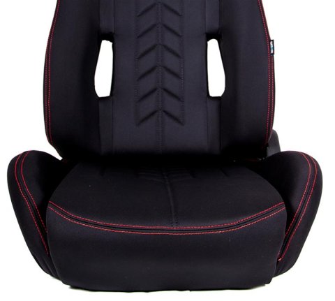 NRG Sport Seats (Pair) Cloth w/NRG Logo & NRG Arrow Cushion Imprint - Black w/Red Stitch thumbnail 1