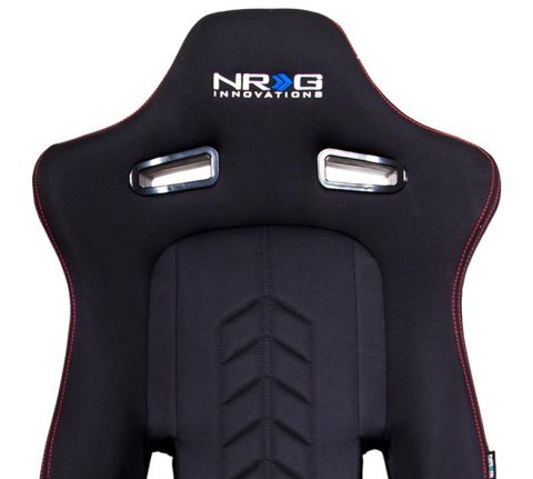 NRG Sport Seats (Pair) Cloth w/NRG Logo & NRG Arrow Cushion Imprint - Black w/Red Stitch thumbnail 2
