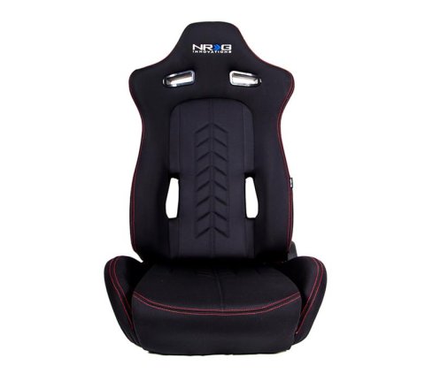 NRG Sport Seats (Pair) Cloth w/NRG Logo & NRG Arrow Cushion Imprint - Black w/Red Stitch thumbnail 3