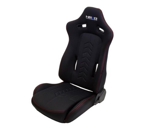 NRG Sport Seats (Pair) Cloth w/NRG Logo & NRG Arrow Cushion Imprint - Black w/Red Stitch thumbnail 5