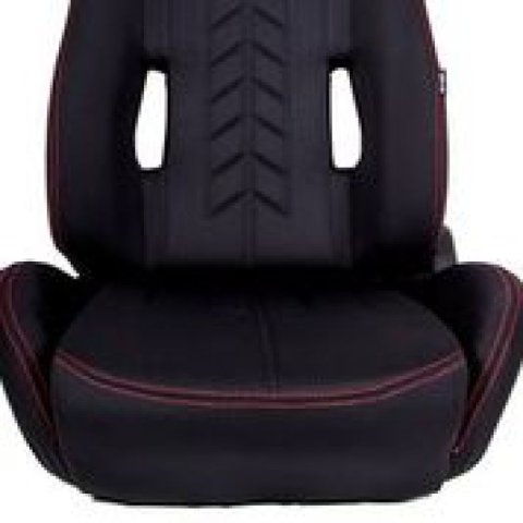 NRG Sport Seats (Pair) Cloth w/NRG Logo & NRG Arrow Cushion Imprint - Black w/Red Stitch thumbnail 8