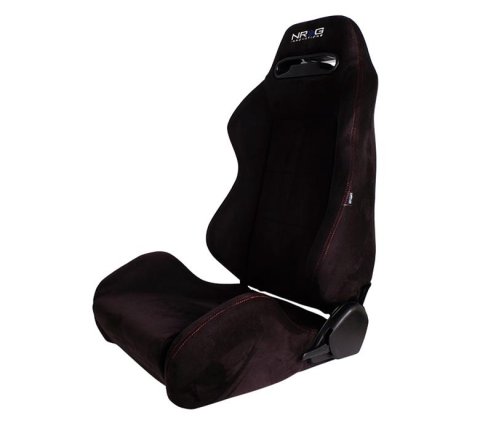 NRG Sport Seats (Pair) Type-R Suede w/NRG Logo - Black w/Red Stitching thumbnail 2