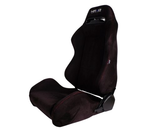 NRG Sport Seats (Pair) Type-R Suede w/NRG Logo - Black w/Red Stitching thumbnail 5