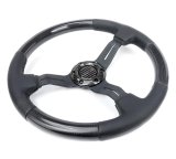 NRG Carbon Fiber Steering Wheel (350mm / 1.5in. Deep) Leather Trim w/Blk Stitch & Slit Cutout Spokes thumbnail 2