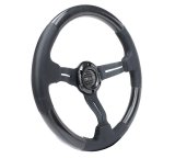 NRG Carbon Fiber Steering Wheel (350mm / 1.5in. Deep) Leather Trim w/Blk Stitch & Slit Cutout Spokes thumbnail 3