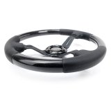 NRG Carbon Fiber Steering Wheel (350mm / 1.5in. Deep) Leather Trim w/Blk Stitch & Slit Cutout Spokes thumbnail 4