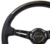 NRG Carbon Fiber Steering Wheel (350mm / 1.5in. Deep) Leather Trim w/Blk Stitch & Slit Cutout Spokes thumbnail 5