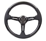 NRG Carbon Fiber Steering Wheel (350mm / 1.5in. Deep) Leather Trim w/Blk Stitch & Slit Cutout Spokes thumbnail 6
