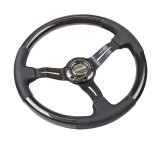 NRG Carbon Fiber Steering Wheel (350mm / 1.5in. Deep) Leather Trim w/Blk Stitch & Slit Cutout Spokes thumbnail 7