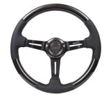 NRG Carbon Fiber Steering Wheel (350mm / 1.5in. Deep) Leather Trim w/Blk Stitch & Slit Cutout Spokes thumbnail 8
