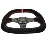 NRG Carbon Fiber Steering Wheel (320mm) Flat Btm. Blk Suede/Red Stitch w/CF Spokes & Red Center Mark thumbnail 3