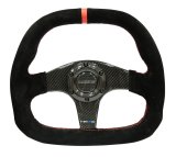 NRG Carbon Fiber Steering Wheel (320mm) Flat Btm. Blk Suede/Red Stitch w/CF Spokes & Red Center Mark thumbnail 4