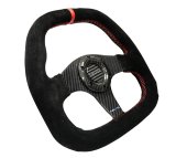 NRG Carbon Fiber Steering Wheel (320mm) Flat Btm. Blk Suede/Red Stitch w/CF Spokes & Red Center Mark thumbnail 5