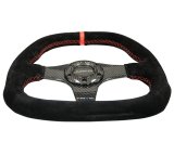 NRG Carbon Fiber Steering Wheel (320mm) Flat Btm. Blk Suede/Red Stitch w/CF Spokes & Red Center Mark thumbnail 6