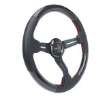 NRG Carbon Fiber Steering Wheel (350mm /1.5in. Deep) Leather Trim w/Red Stitch & Slit Cutout Spokes thumbnail 3