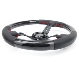 NRG Carbon Fiber Steering Wheel (350mm /1.5in. Deep) Leather Trim w/Red Stitch & Slit Cutout Spokes thumbnail 4