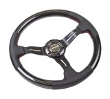 NRG Carbon Fiber Steering Wheel (350mm /1.5in. Deep) Leather Trim w/Red Stitch & Slit Cutout Spokes thumbnail 5