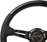 NRG Carbon Fiber Steering Wheel (350mm /1.5in. Deep) Leather Trim w/Red Stitch & Slit Cutout Spokes thumbnail 6