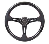NRG Carbon Fiber Steering Wheel (350mm /1.5in. Deep) Leather Trim w/Red Stitch & Slit Cutout Spokes thumbnail 7