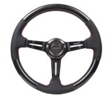 NRG Carbon Fiber Steering Wheel (350mm /1.5in. Deep) Leather Trim w/Red Stitch & Slit Cutout Spokes thumbnail 8