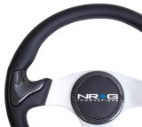 NRG Carbon Fiber Steering Wheel (350mm) Silver Frame Blk Stitching w/Rubber Cover Horn Button thumbnail 5