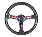 NRG Carbon Fiber Steering Wheel (350mm / 1.5in. Deep) Neochrome 3-Spoke Design w/Slit Cuts thumbnail 1