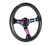 NRG Carbon Fiber Steering Wheel (350mm / 1.5in. Deep) Neochrome 3-Spoke Design w/Slit Cuts thumbnail 3