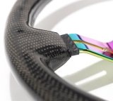 NRG Carbon Fiber Steering Wheel (350mm / 1.5in. Deep) Neochrome 3-Spoke Design w/Slit Cuts thumbnail 4