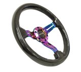 NRG Carbon Fiber Steering Wheel (350mm / 1.5in. Deep) Neochrome 3-Spoke Design w/Slit Cuts thumbnail 5