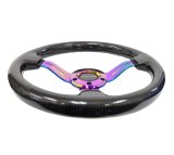 NRG Carbon Fiber Steering Wheel (350mm / 1.5in. Deep) Neochrome 3-Spoke Design w/Slit Cuts thumbnail 6