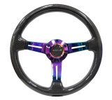 NRG Carbon Fiber Steering Wheel (350mm / 1.5in. Deep) Neochrome 3-Spoke Design w/Slit Cuts thumbnail 8