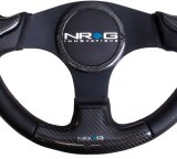 NRG Carbon Fiber Steering Wheel (350mm) Blk Frame Blk Stitching w/Rubber Cover Horn Button thumbnail 1